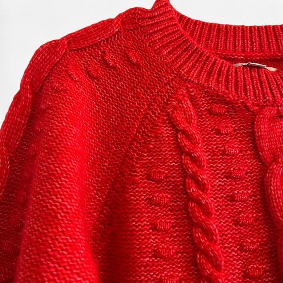 LOFT Bright Neon Red Chunky Knit Sweater - Picture 4 of 7